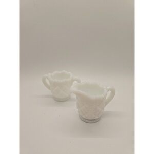 Milk Glass Westmoreland‎ Creamer and Sugar Bowl Old Quilt Pattern